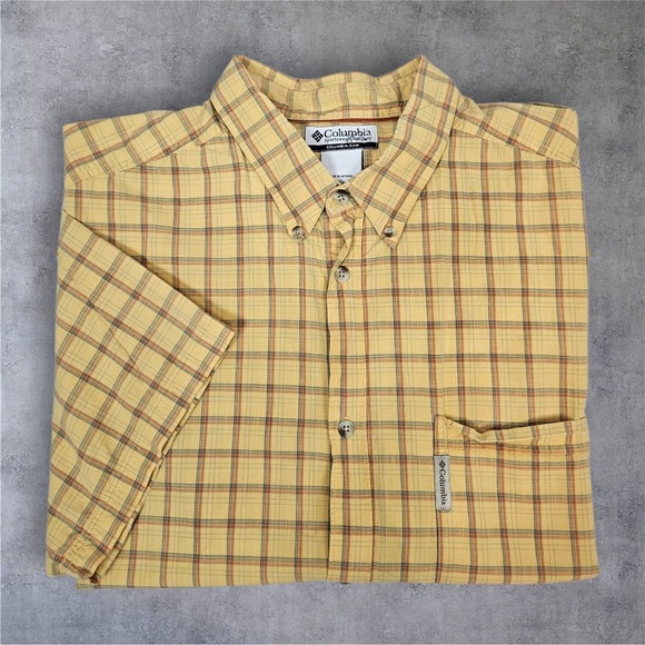 Columbia Mens 3XT Tall Yellow Plaid Button Down Short Sleeve Shirt H37‎ - Picture 1 of 8